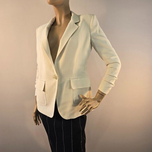 DKNY Donna Karan Rushed Sleeve One Button Blazer Size 2 Beige Color - Picture 1 of 10